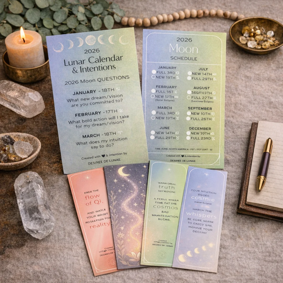 The 2026 Lunar Calendar & Intentions with a set of ritual bookmarks