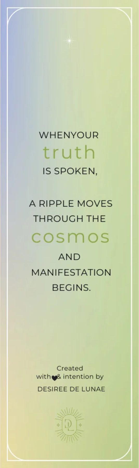 The Speak Bookmark, affirmation side