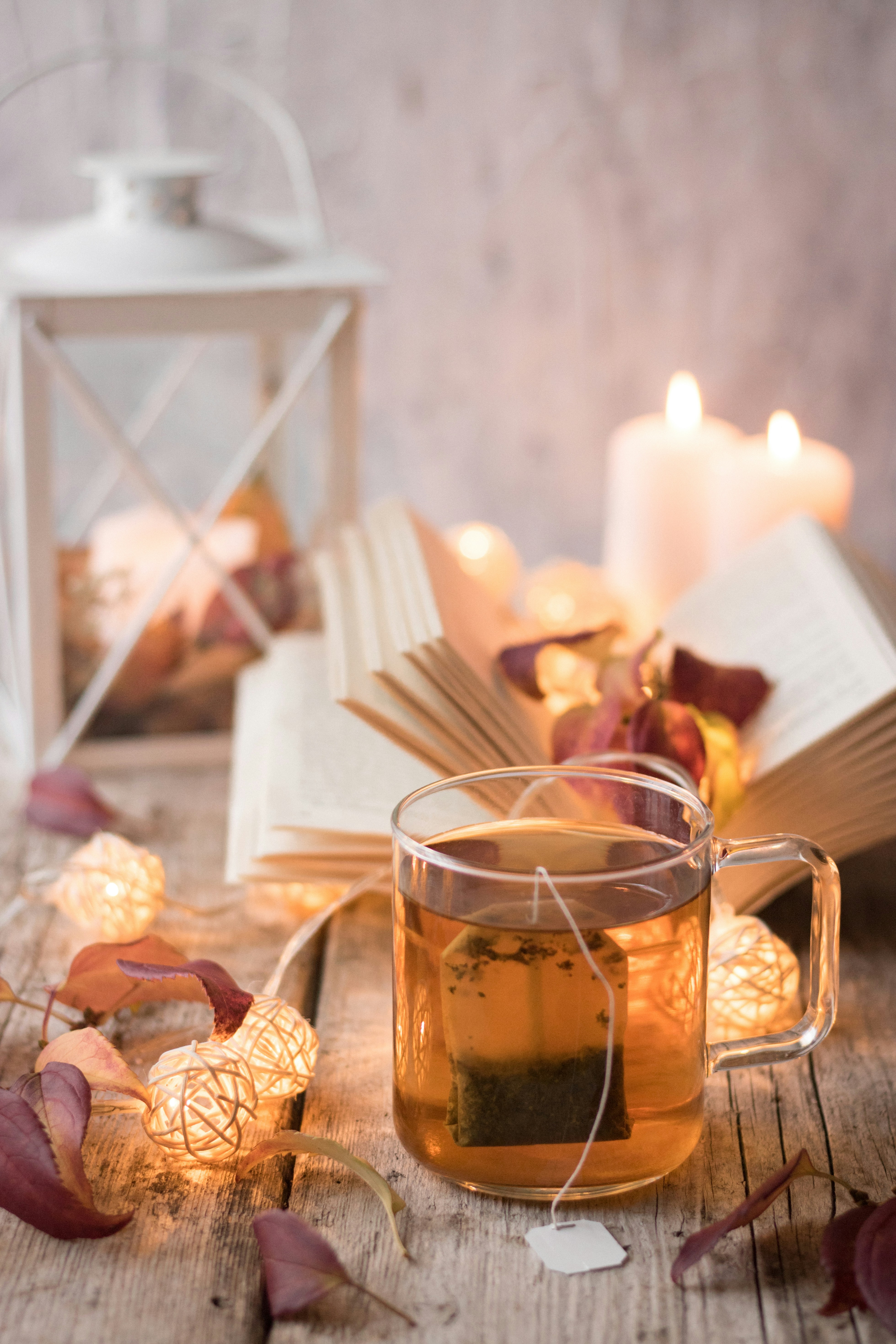 A cup of winter tea by candlelight